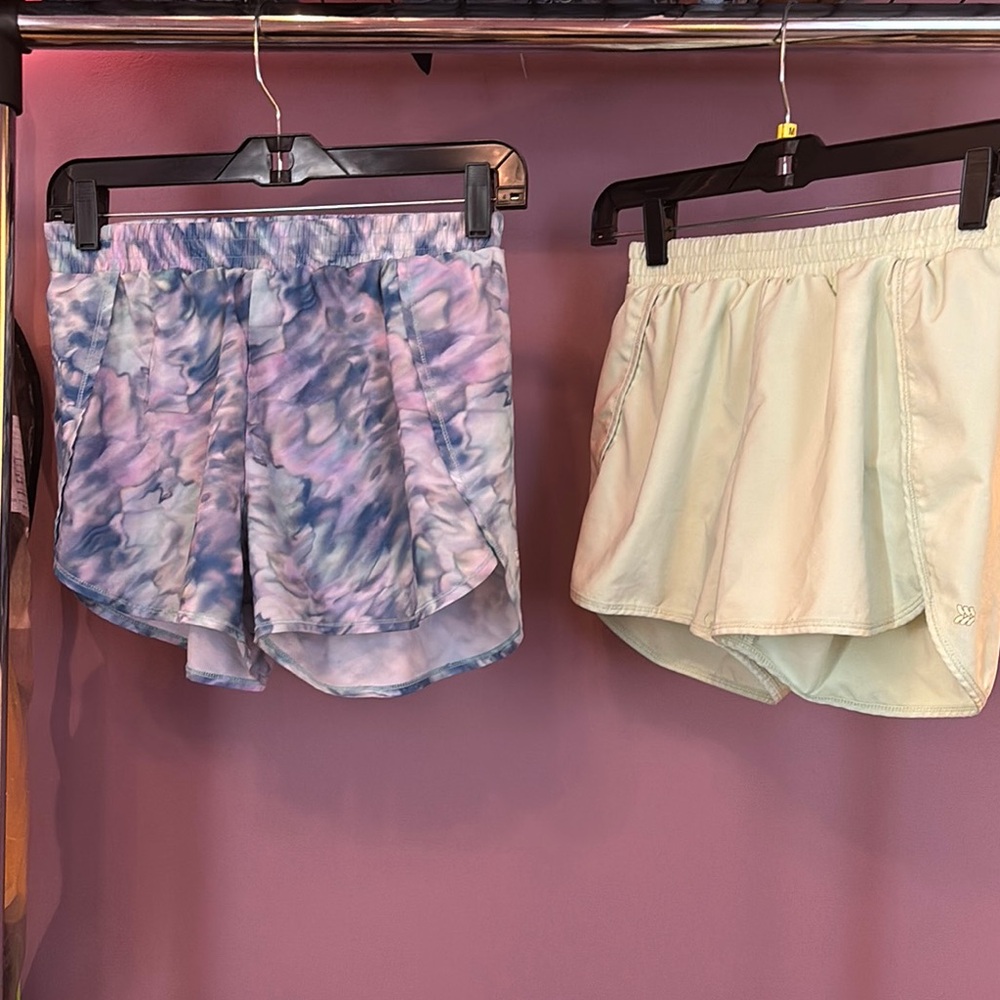Women's Athletic Shorts in Tie-Dye and lime green - 2 total.